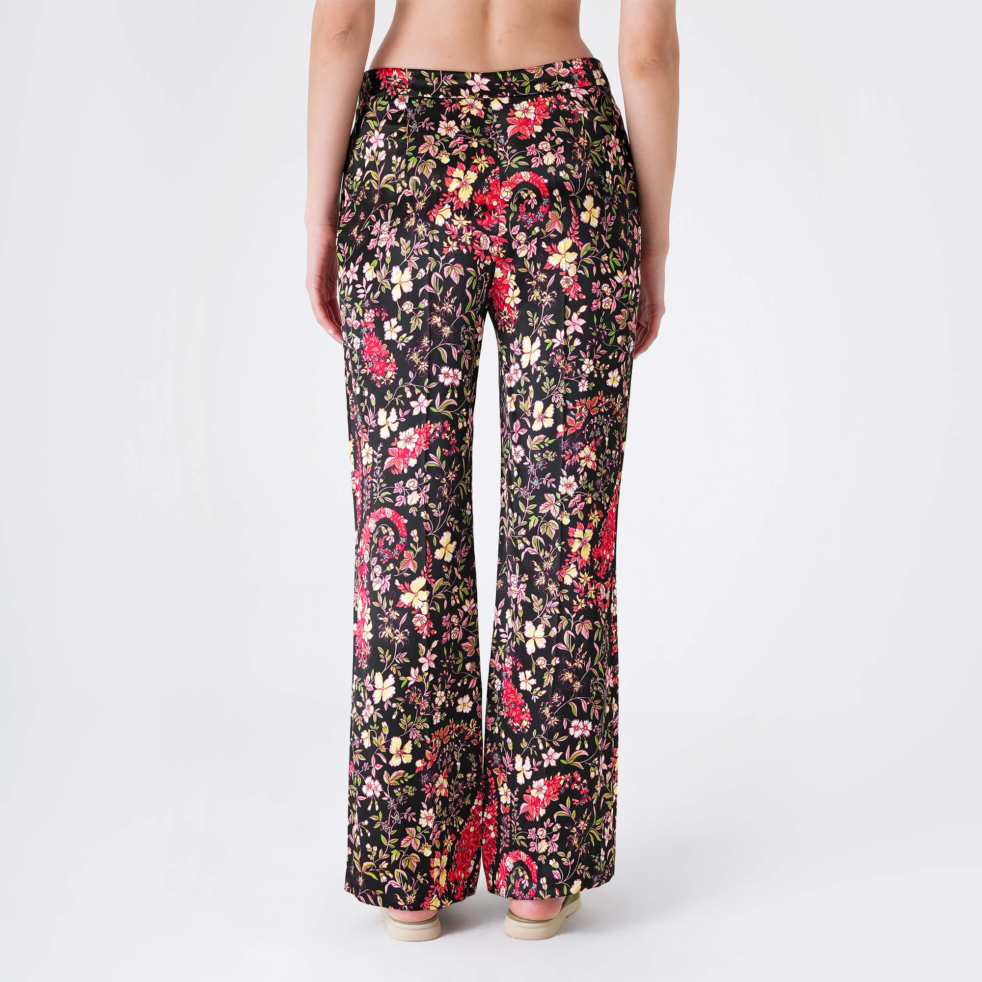 Etro - Black&Multicolor Floral Print Silk Pants